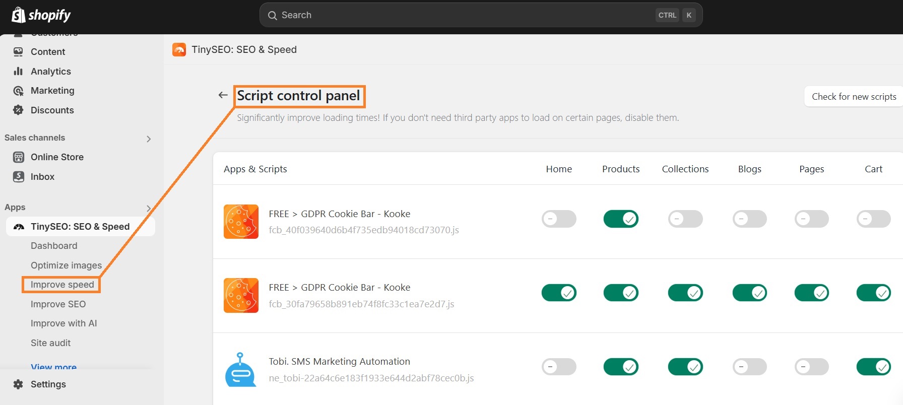 TinyIMG script control on Shopify