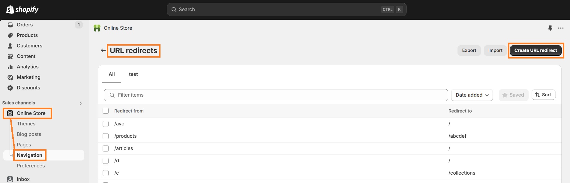 Create Shopify redirect
