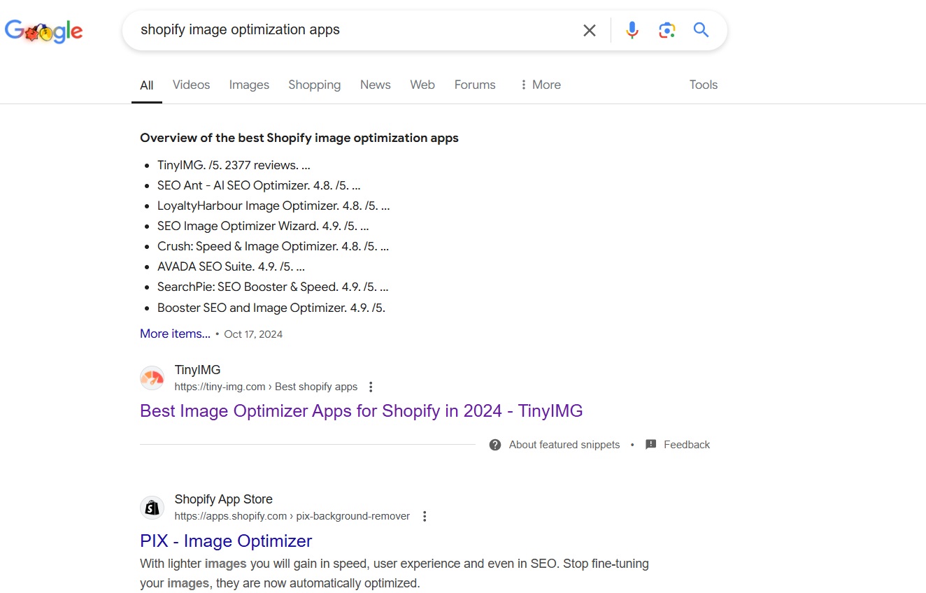 Google Search Results example