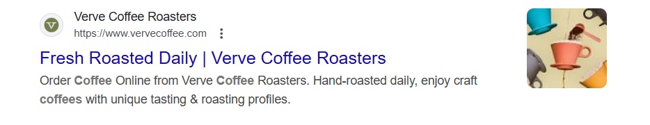 Verve Coffee Roasters meta description example