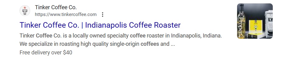 Tinker Coffee Co meta title example