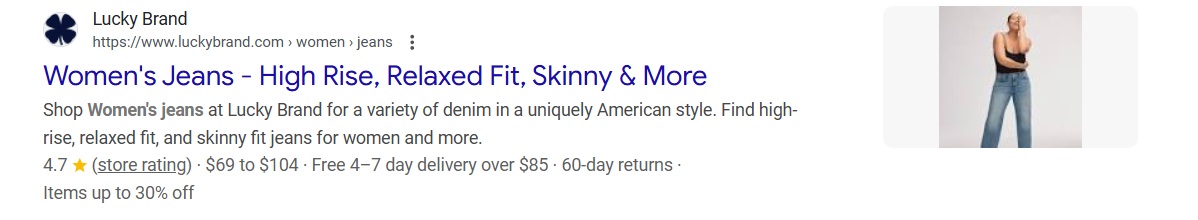 Lucky Brand metadata example