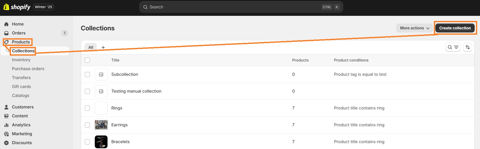Create a collection on Shopify