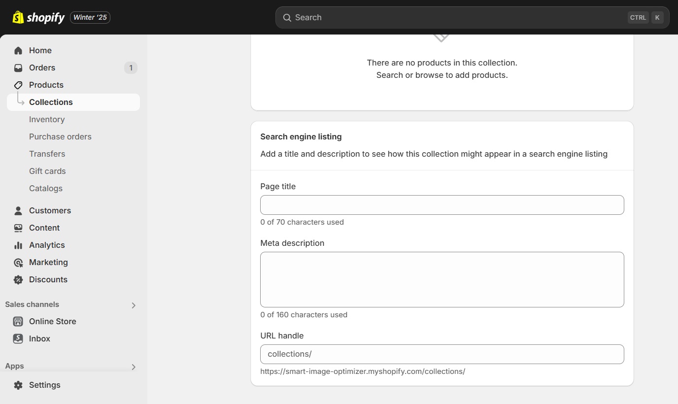 Edit search engine listing for collection