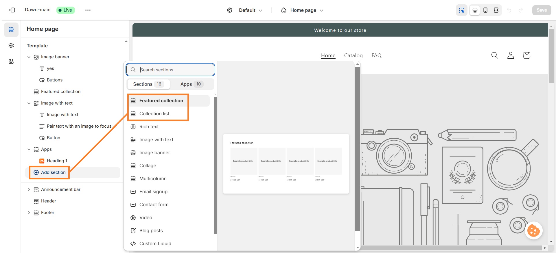 Add collection to your site