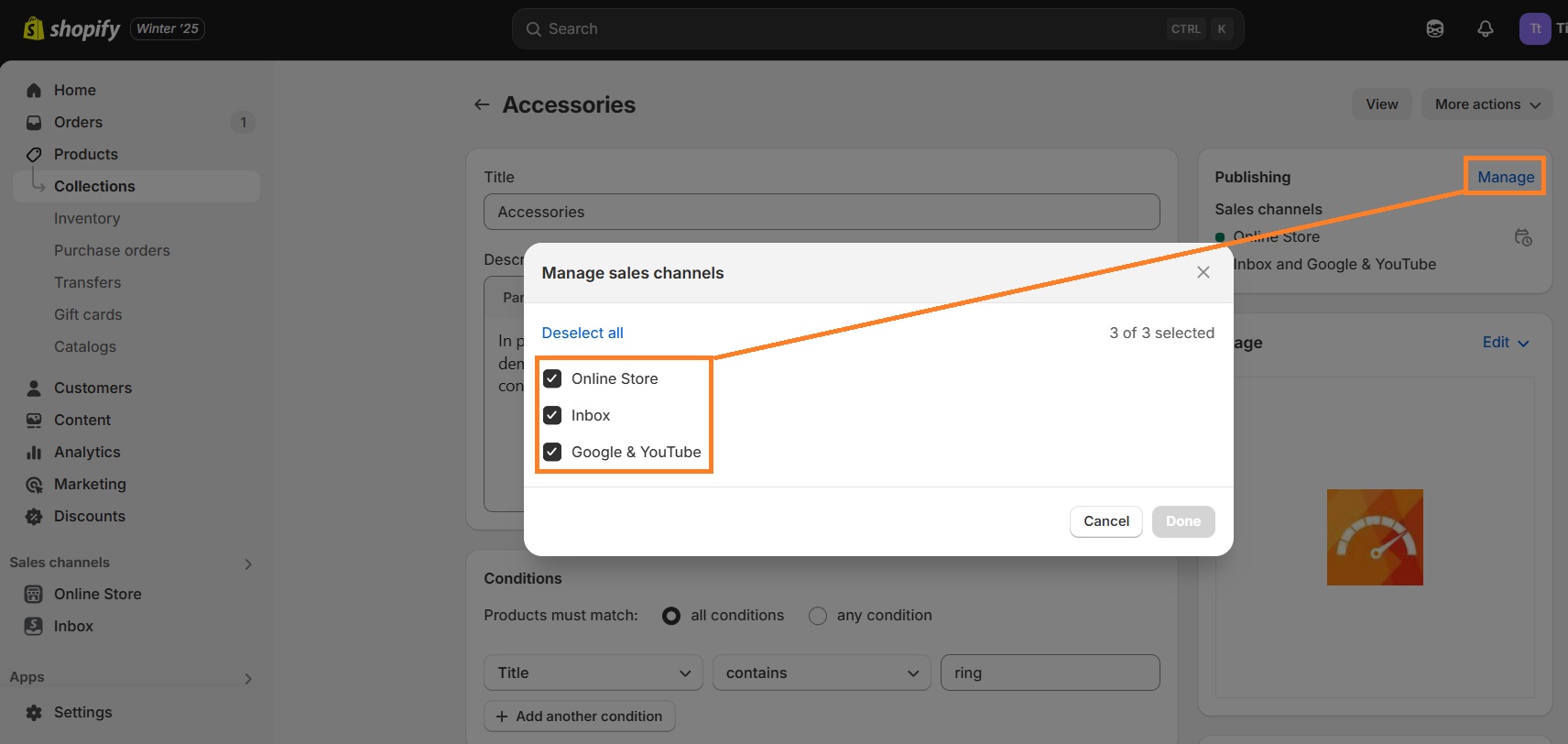 Manage Shopify collection sales channels