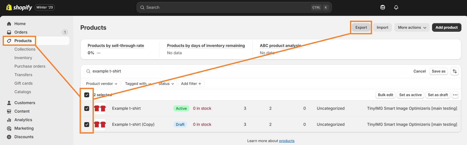 Export products on Shopify
