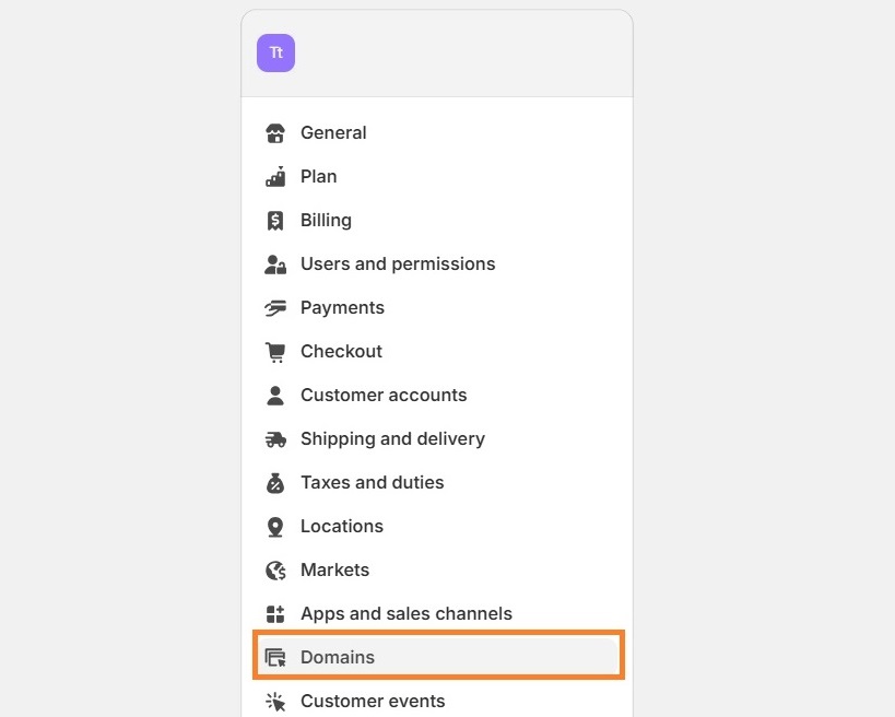 Shopify domains in settings