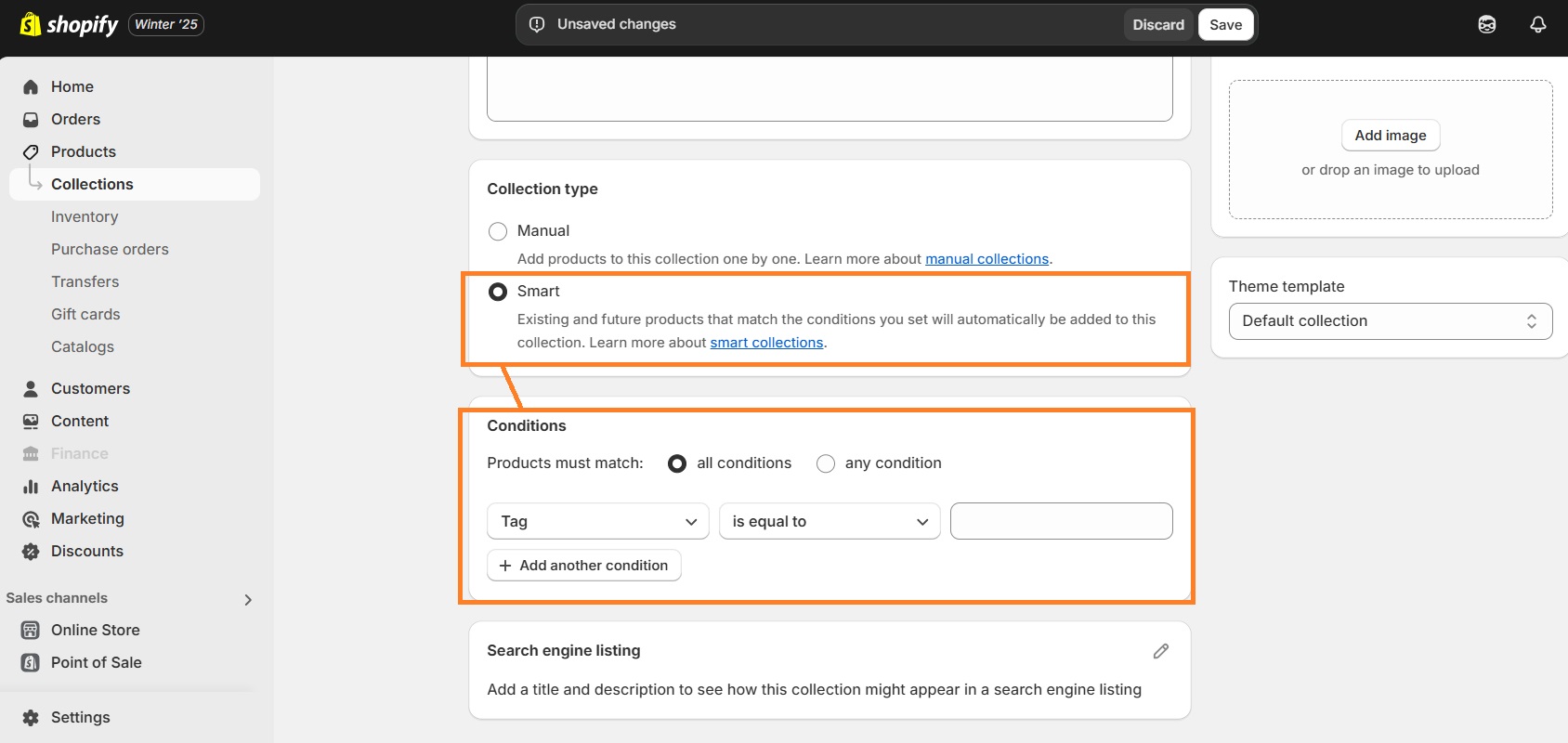 Add collection conditions on Shopify