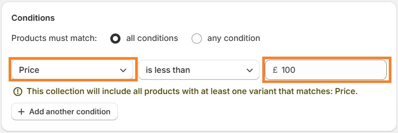 Price conditions example