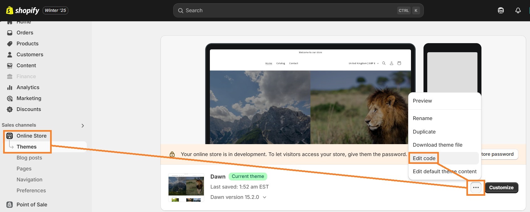 Edit code on Shopify