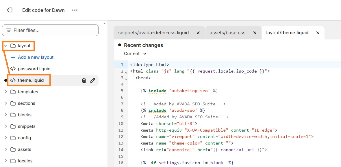 Theme.liquid file on Shopify