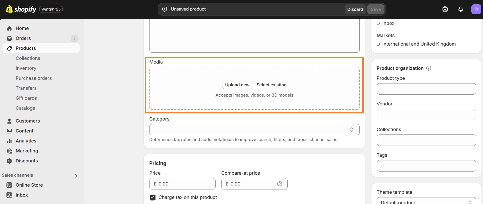Shopify store add product images