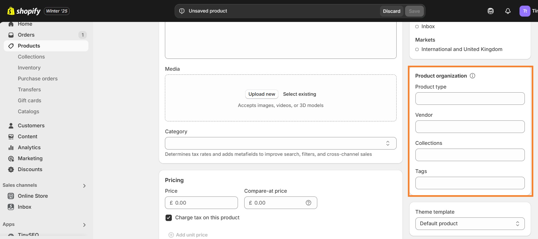 Product organization Shopify