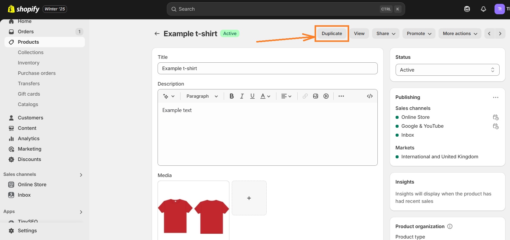 Duplicate Shopify products