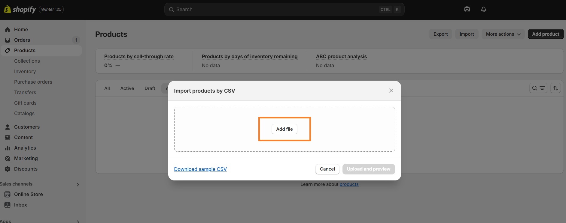 Add CSV file to Shopify products