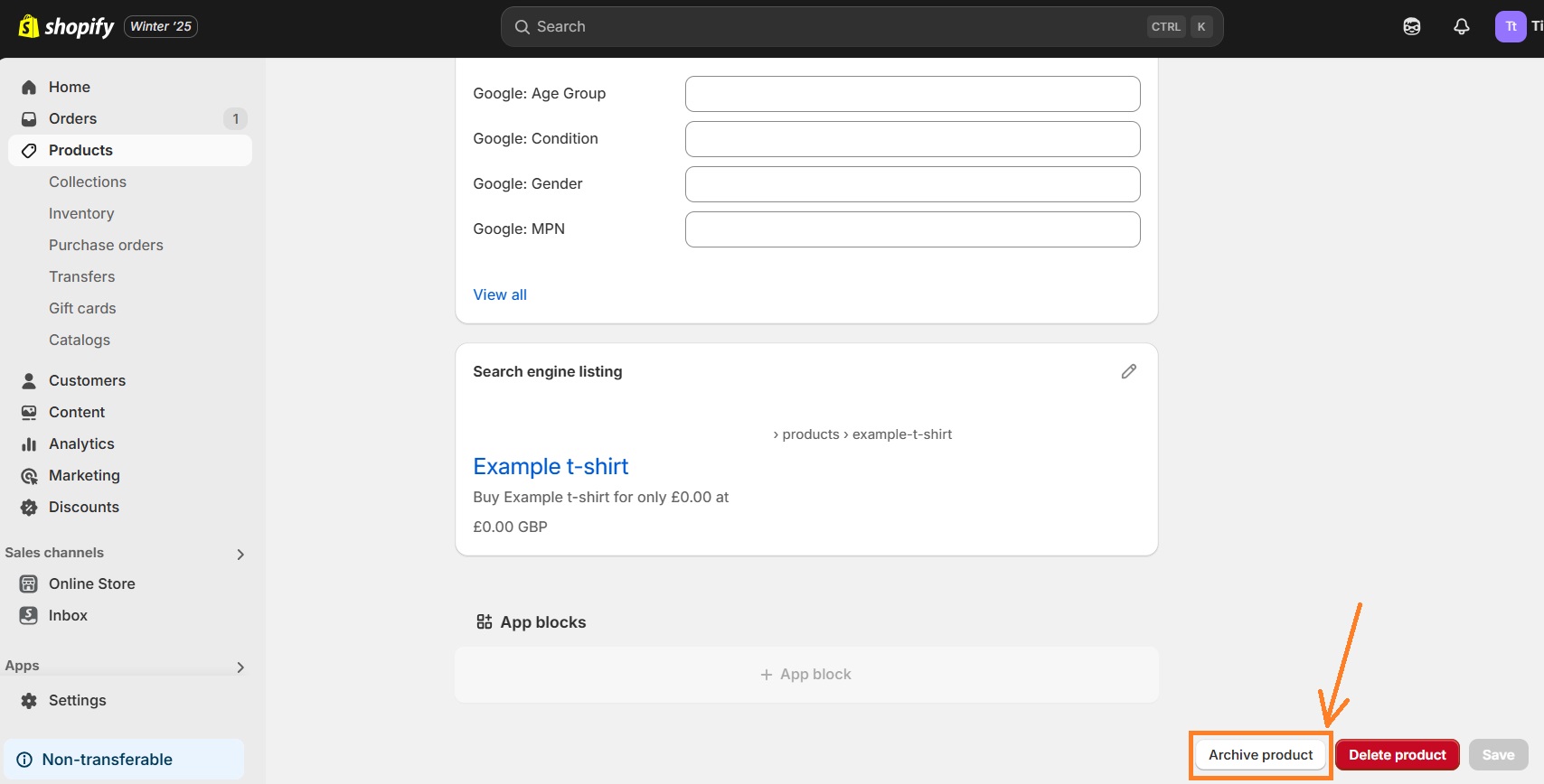 Archive products on Shopify