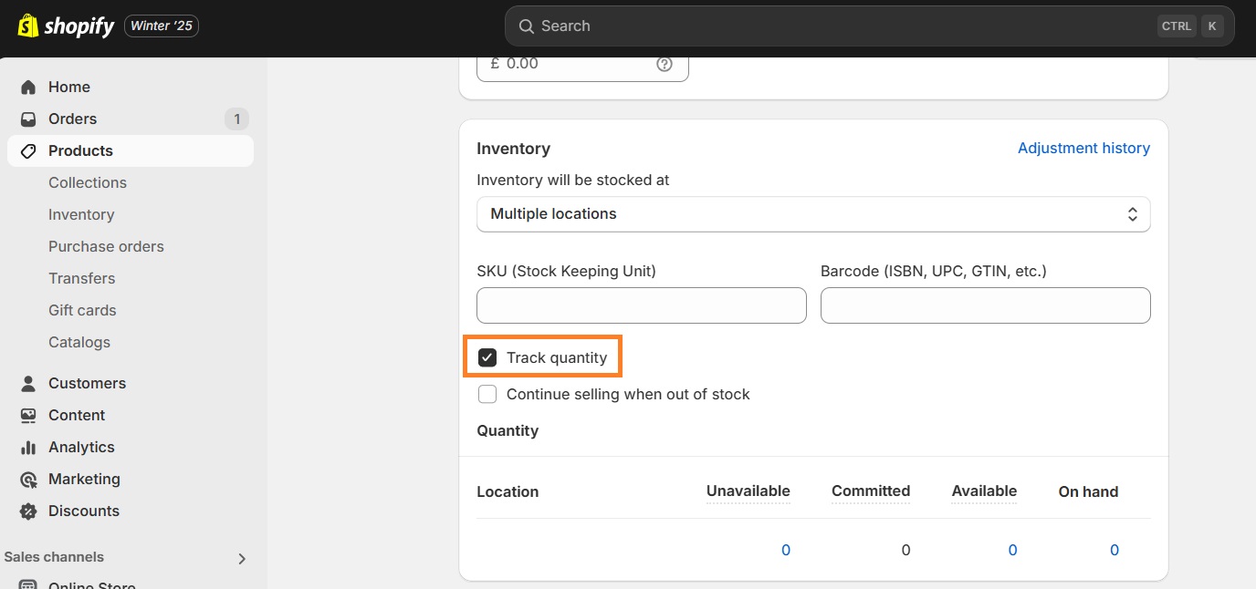 Track Shopify product inventory