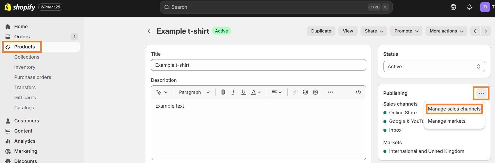 Manage product sales channels