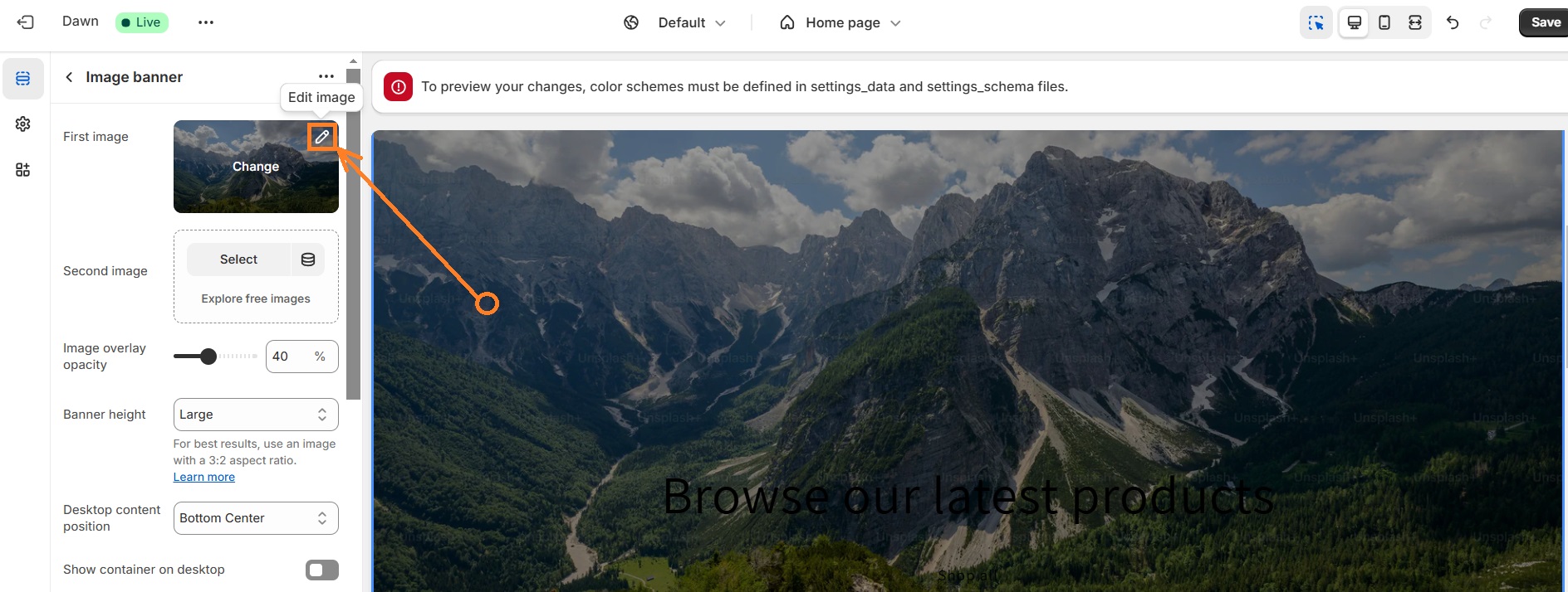 Edit image banner on Shopify