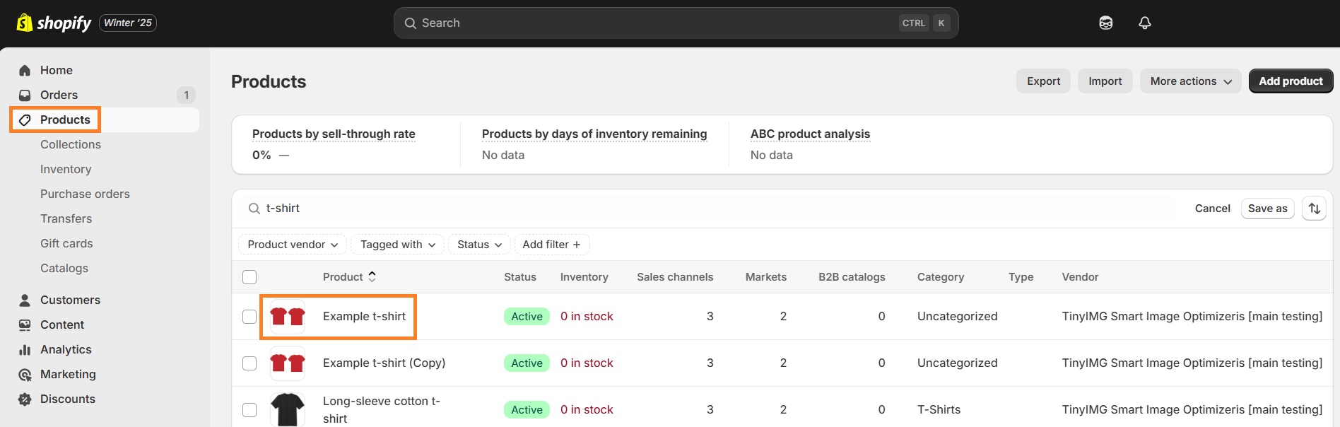 Shopify products section