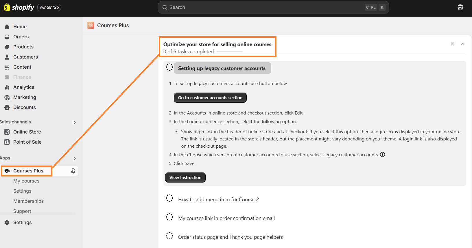 Courses Plus app user dashboard