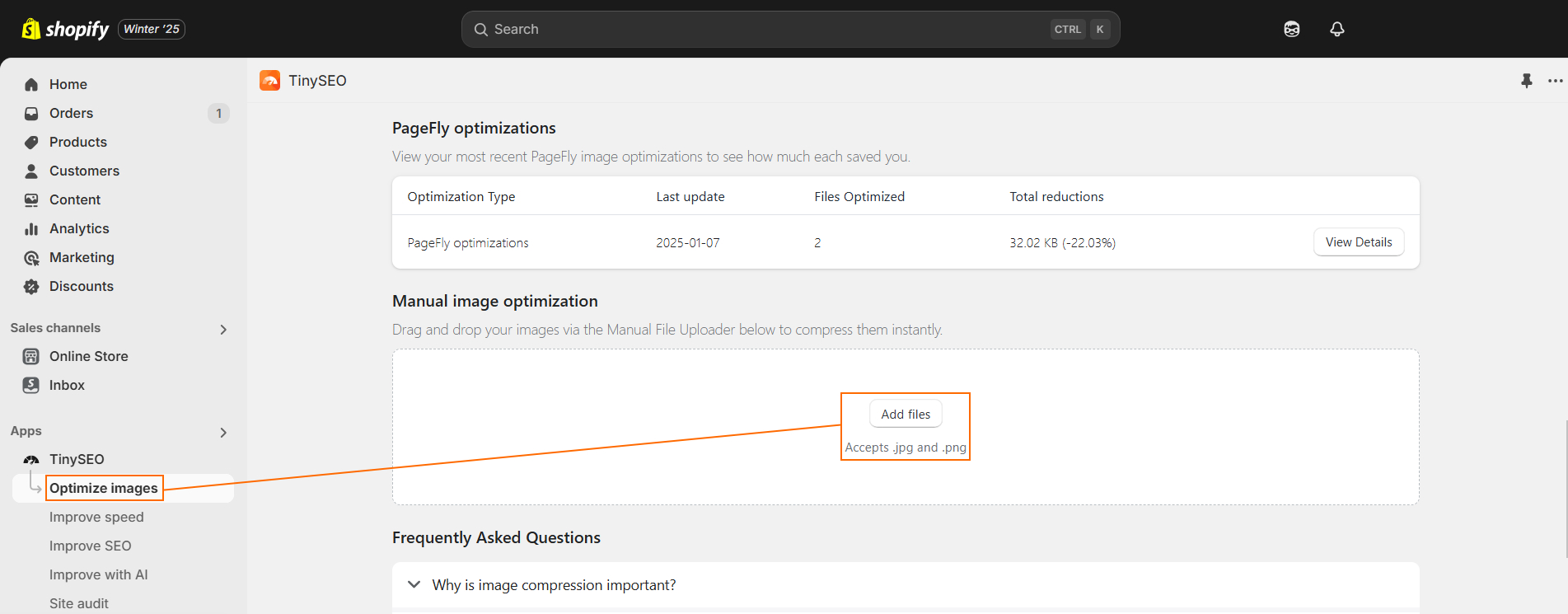 Manual image optimization with TinyIMG