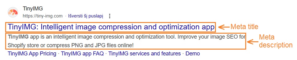 Meta title and meta description example