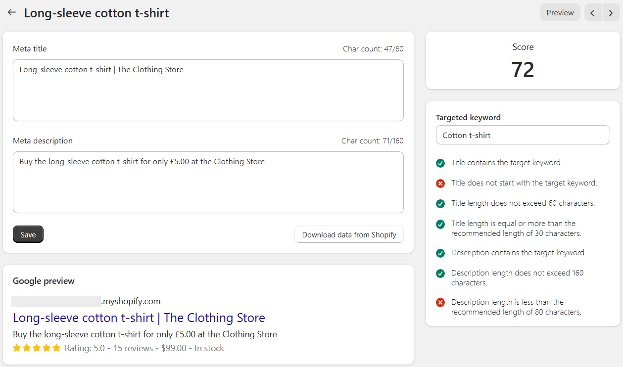 TinyIMG SEO metadata checklist and score