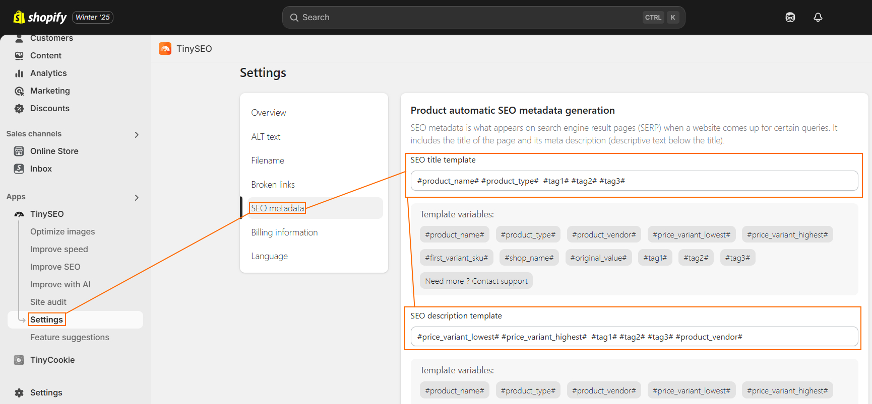TinyIMG SEO metadata template