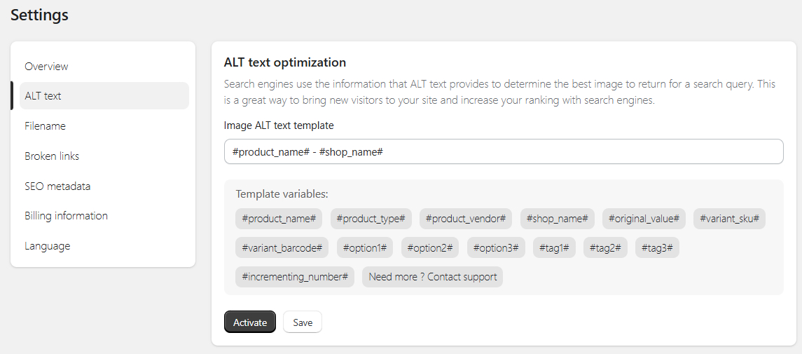 TinyIMG alt text templates