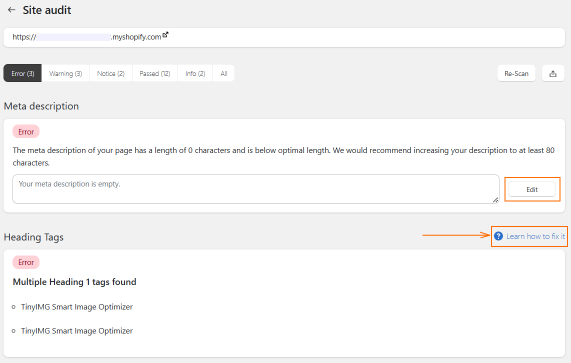TinyIMG site audit report types