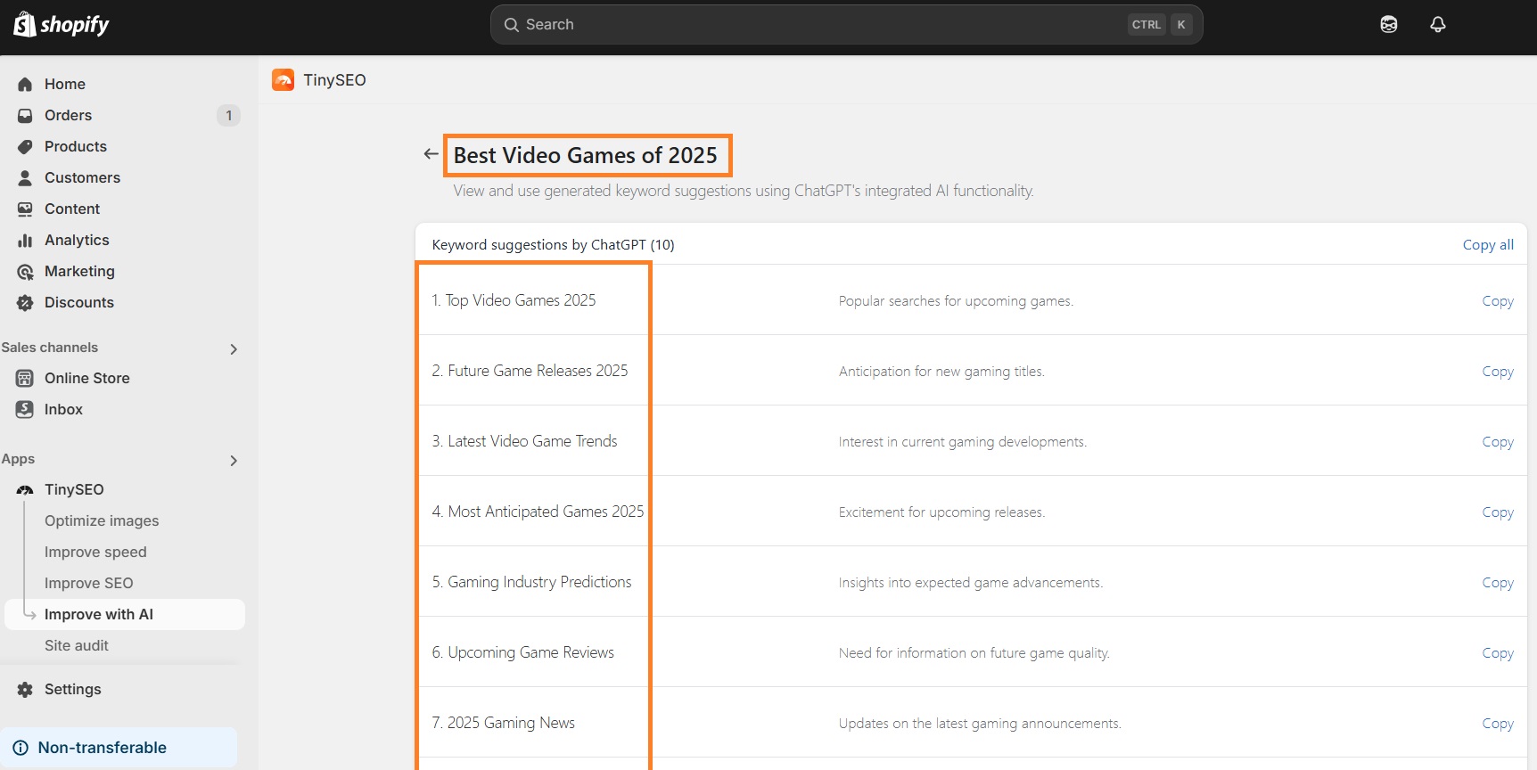 TinyIMG AI keyword suggestions