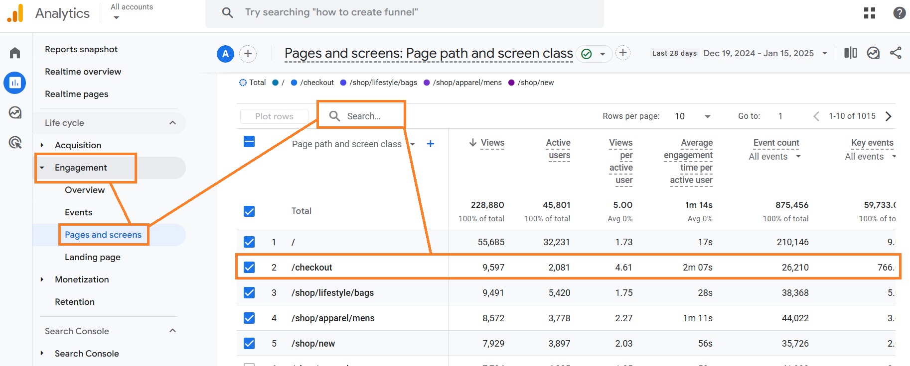 Check specific page engagement on Google Analytics