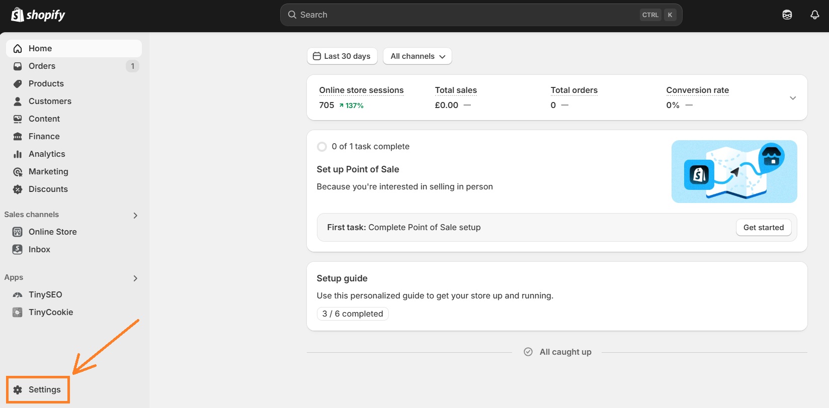 Shopify admin panel settings