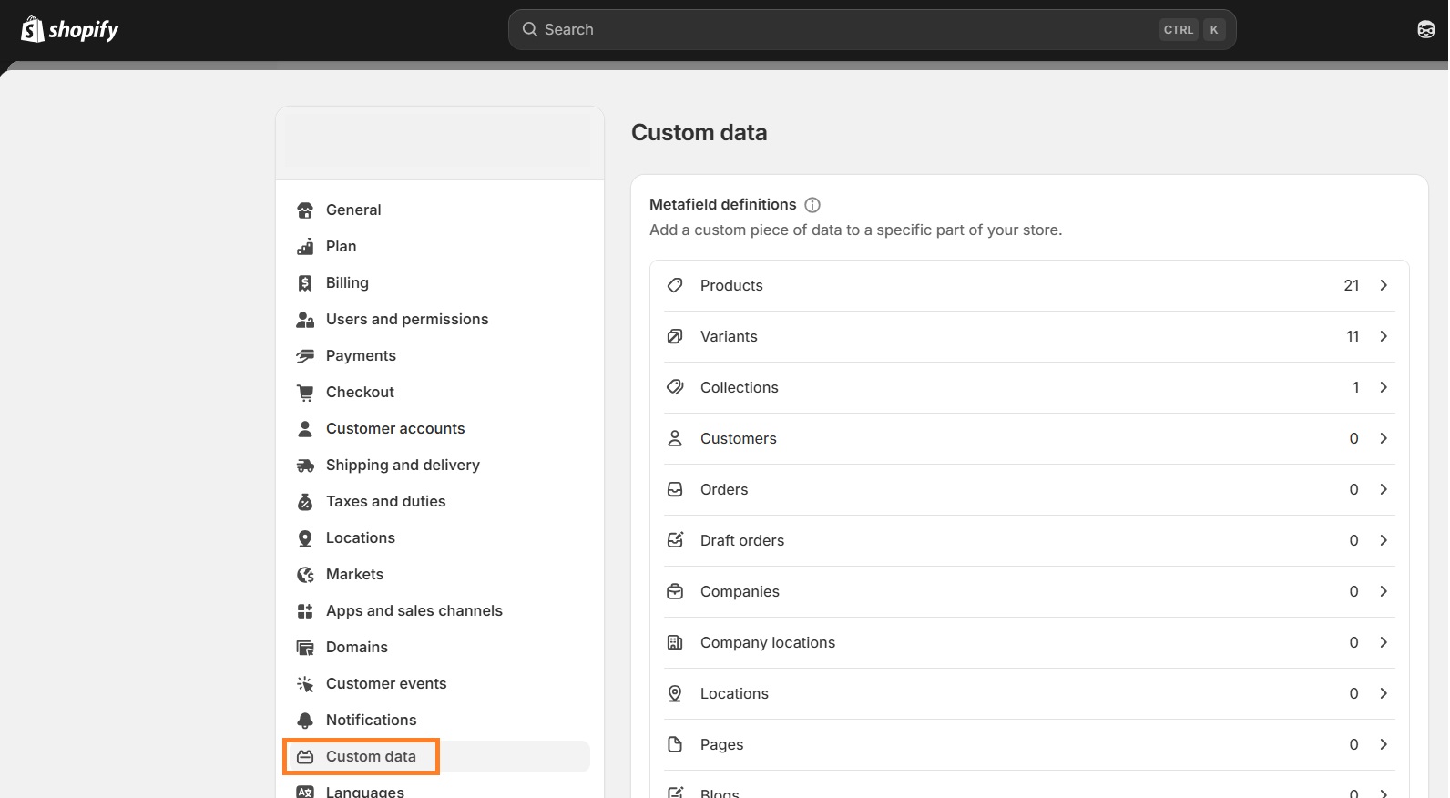 Custom data on Shopify