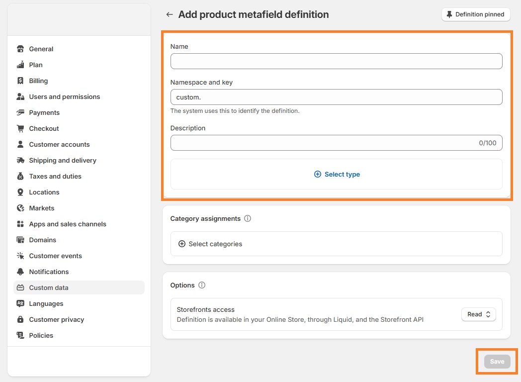 Create Shopify metafields