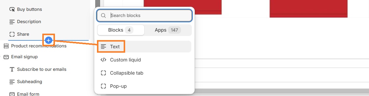 Add text block to Shopify