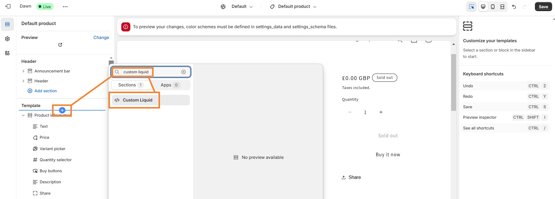 Add custom liquid to Shopify page
