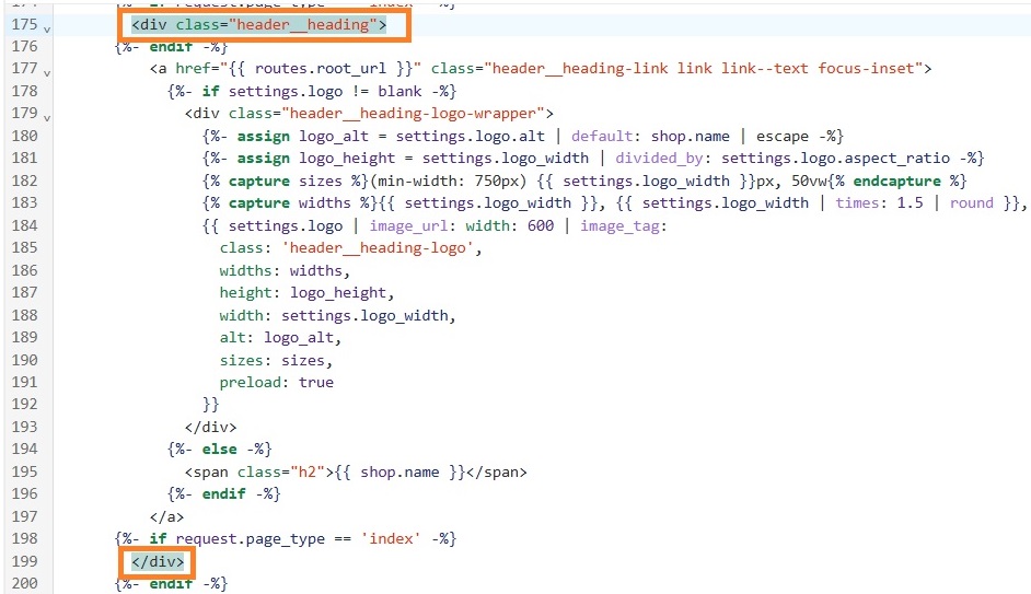 Change Shopify logo H1 to div in code
