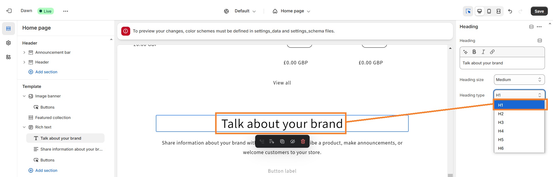 Change heading to H1