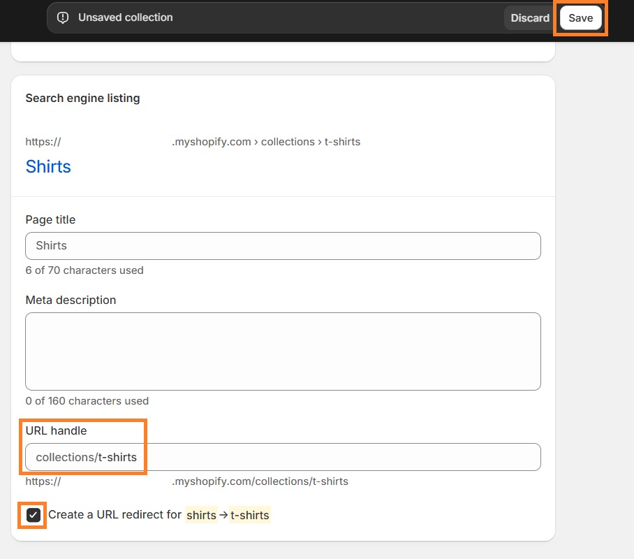 Change collection page URL on Shopify