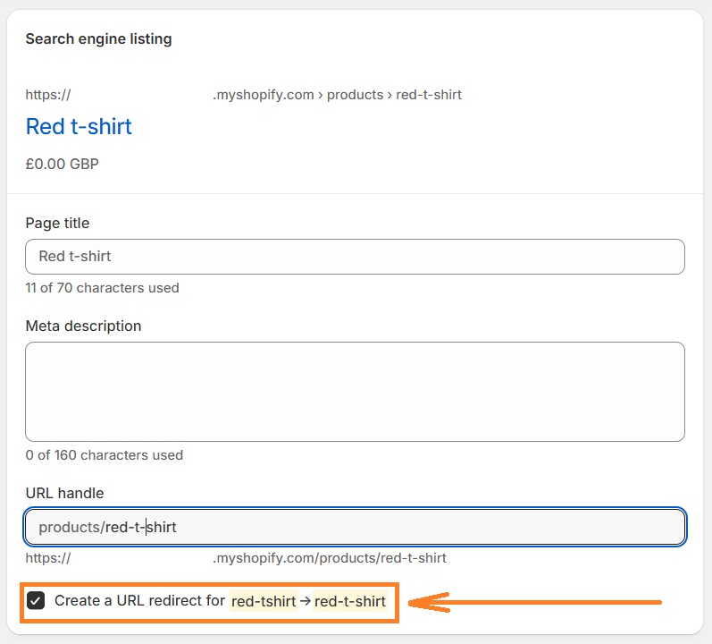 Update product page URL redirect
