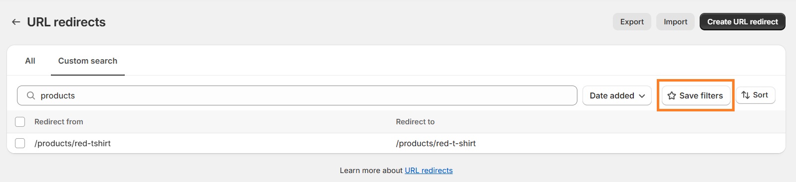 Create URL redirect filter