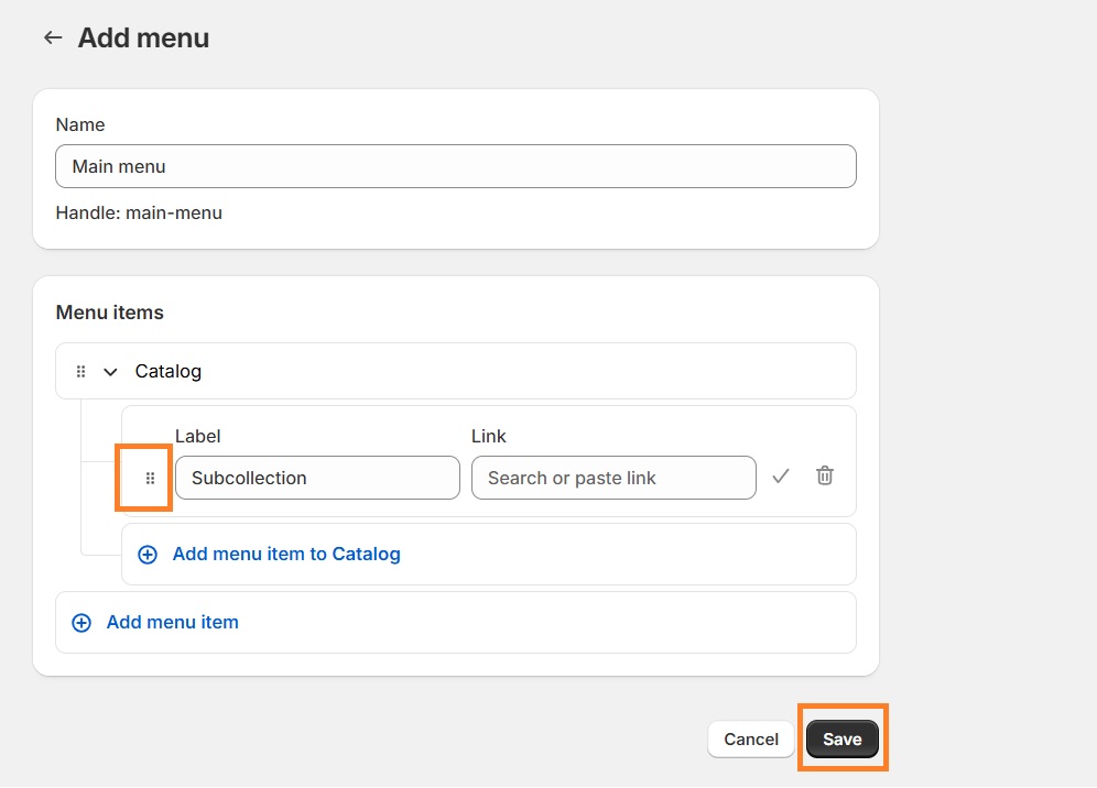 Drag and drop to create a sub-collection