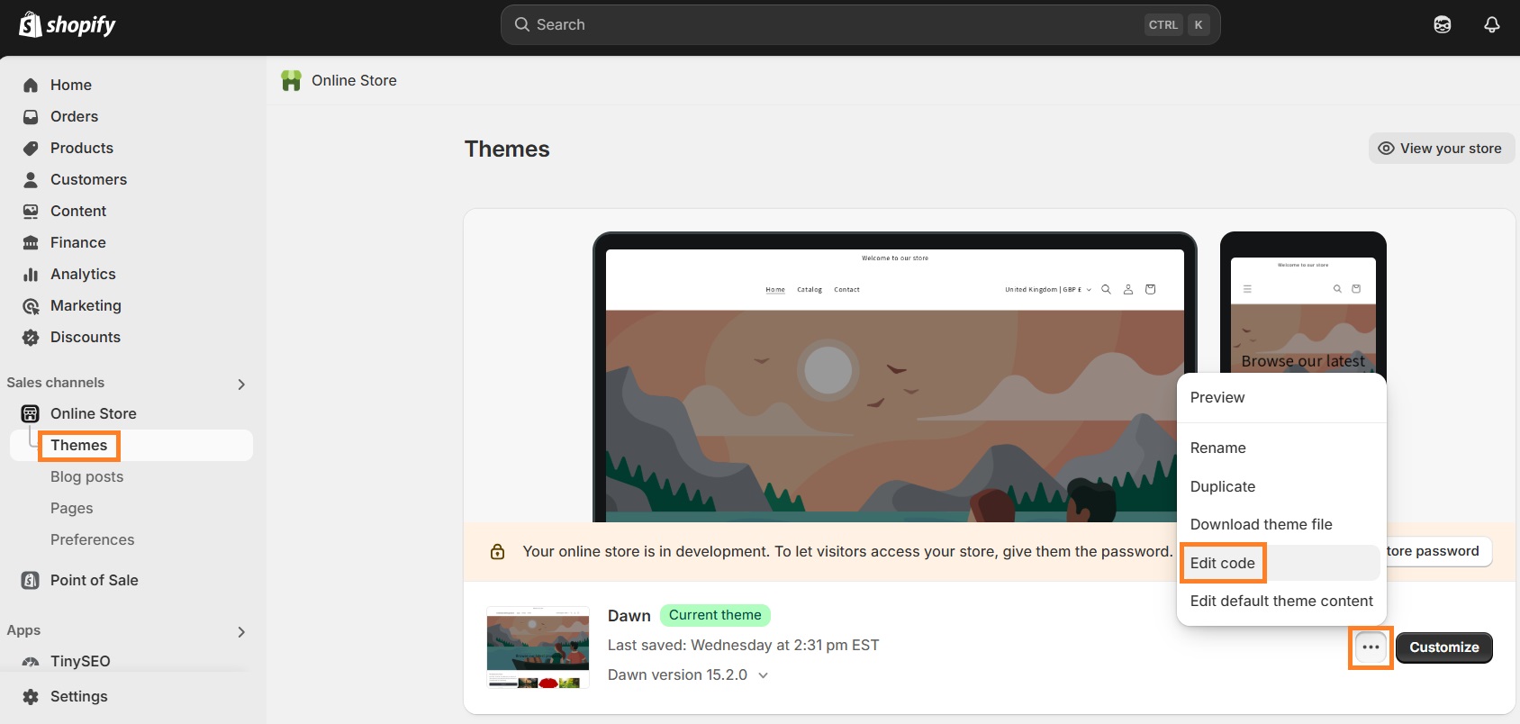 Edit code in Shopify