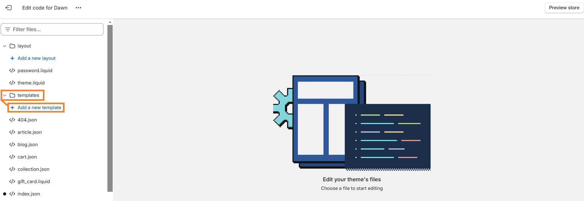 creating a new template in Shopify code