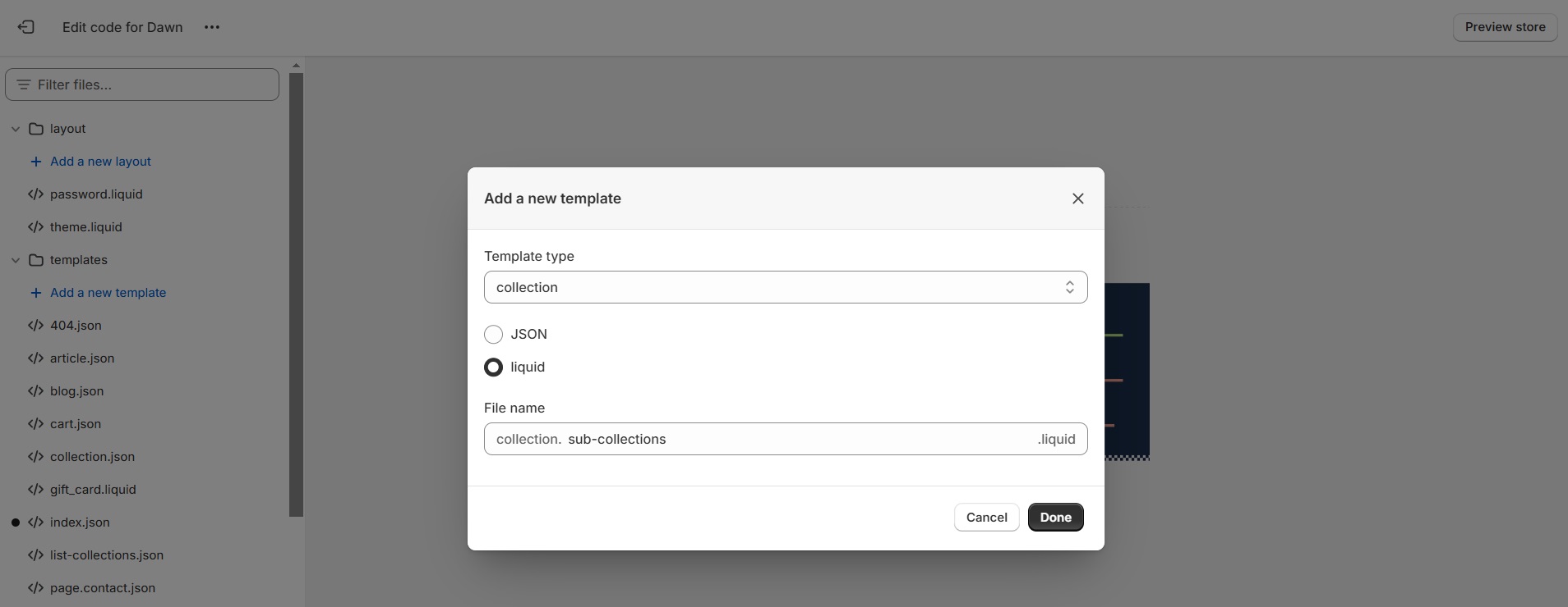 Choosing parameters for new Shopify template