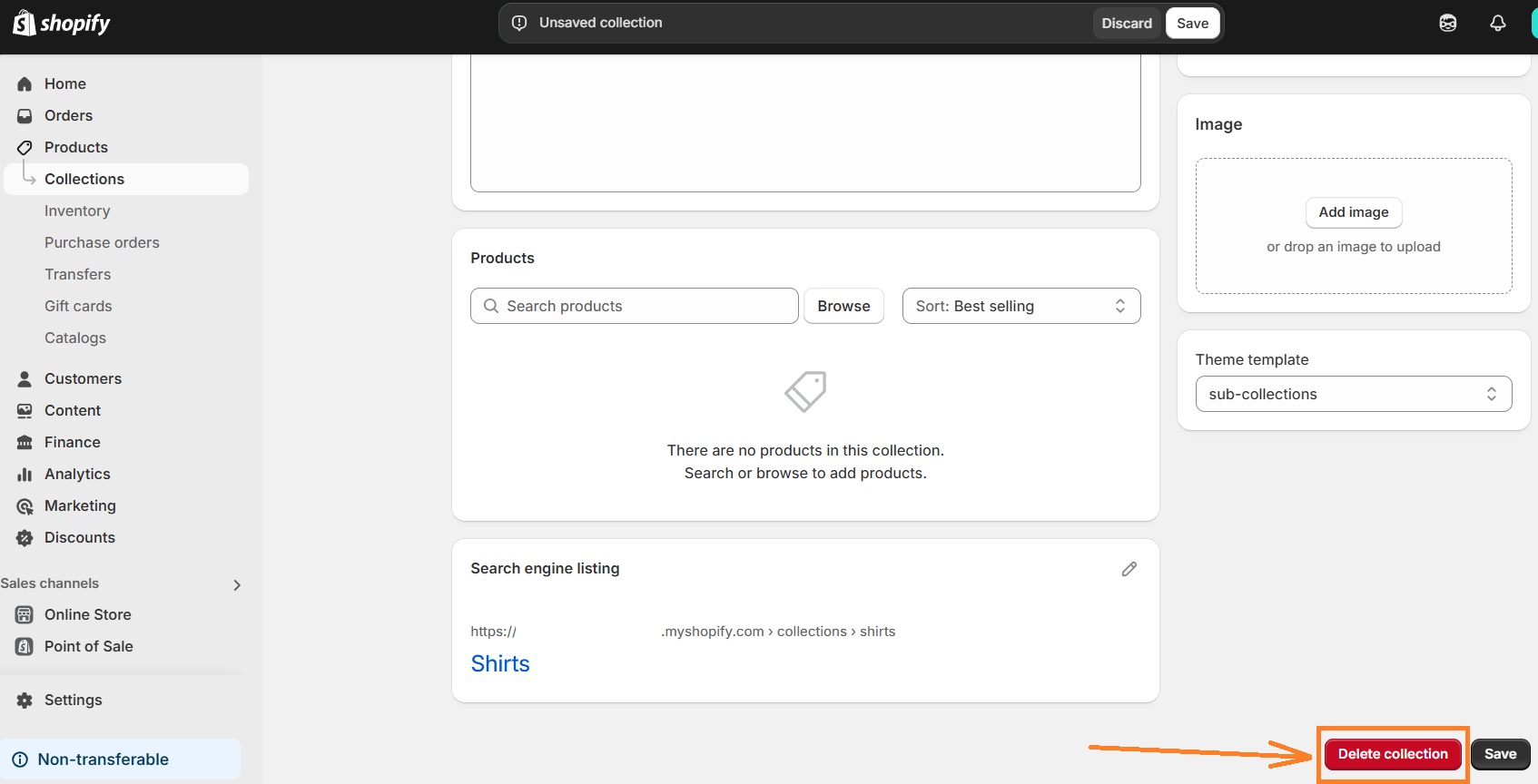 Delete Shopify collection