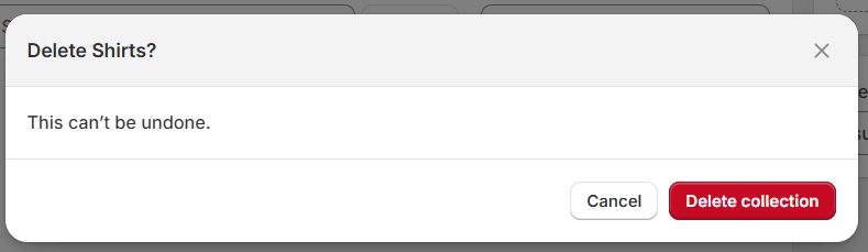 Confirm deleting a collection Shopify